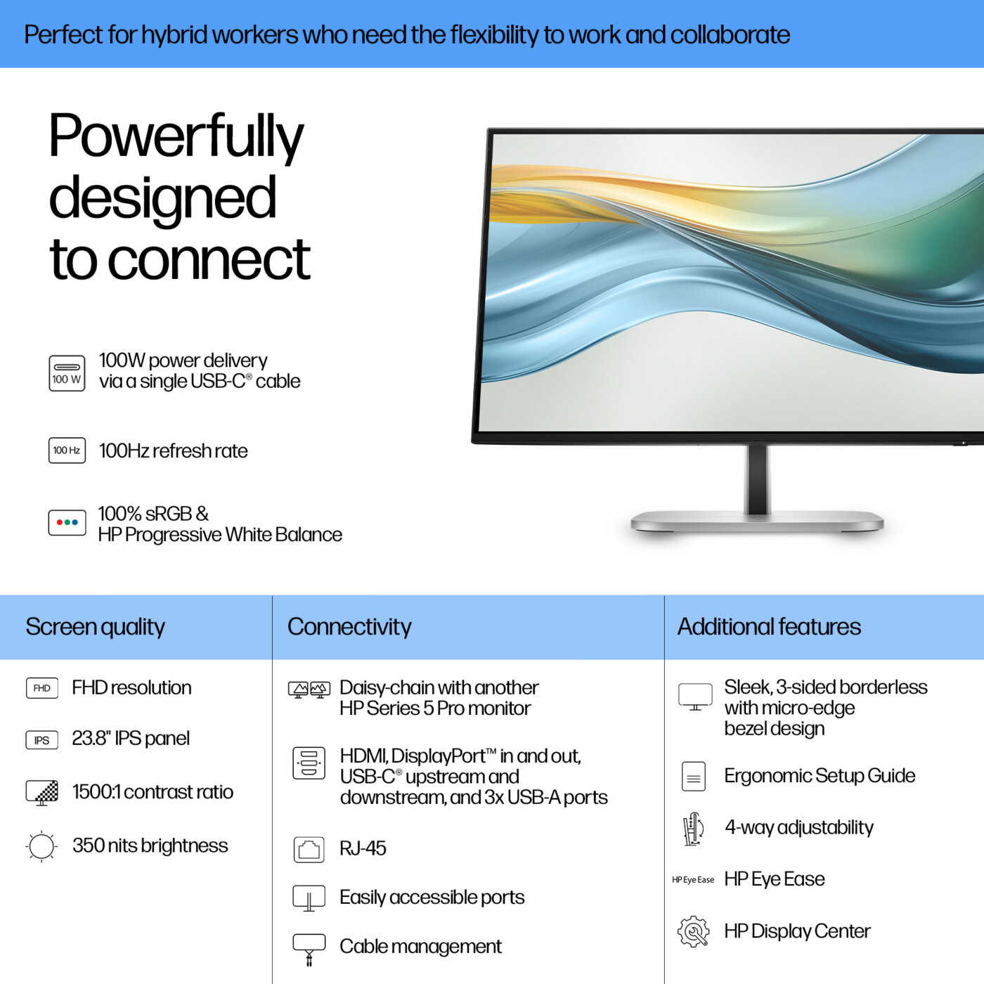 HP Series 5 Pro 23.8 inch FHD USB-C Monitor